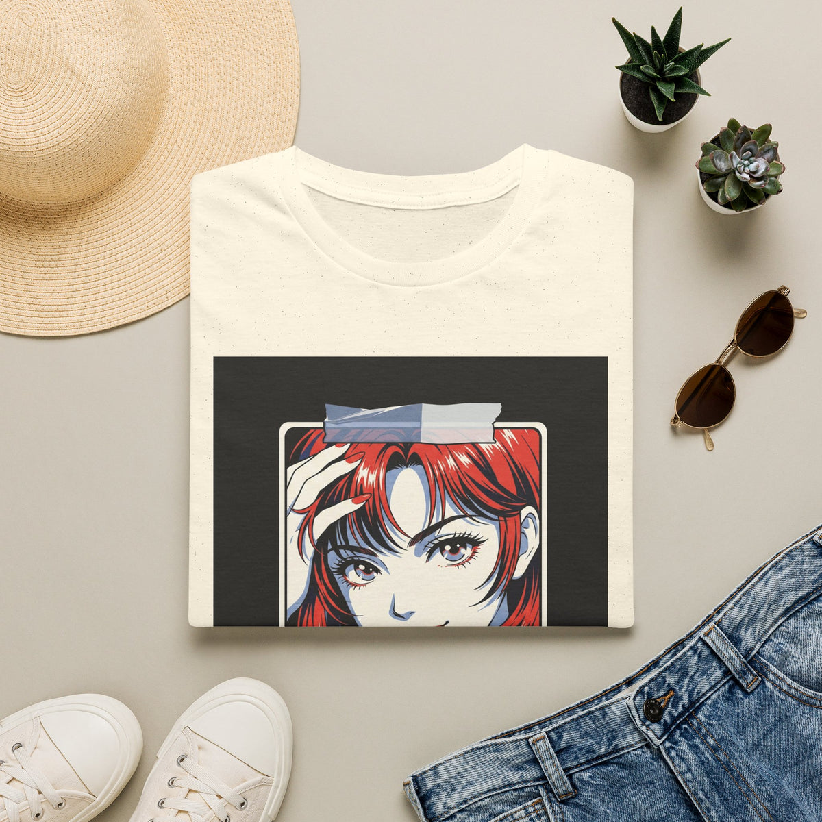 Anime Girl Portrait T-Shirt — Retro Redhead Illustration Tee Printify