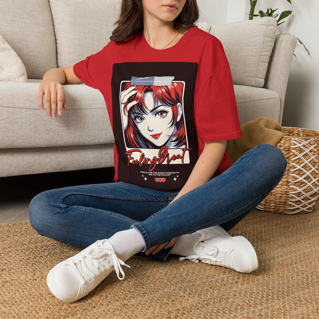 Anime Girl Portrait T-Shirt — Retro Redhead Illustration Tee Printify
