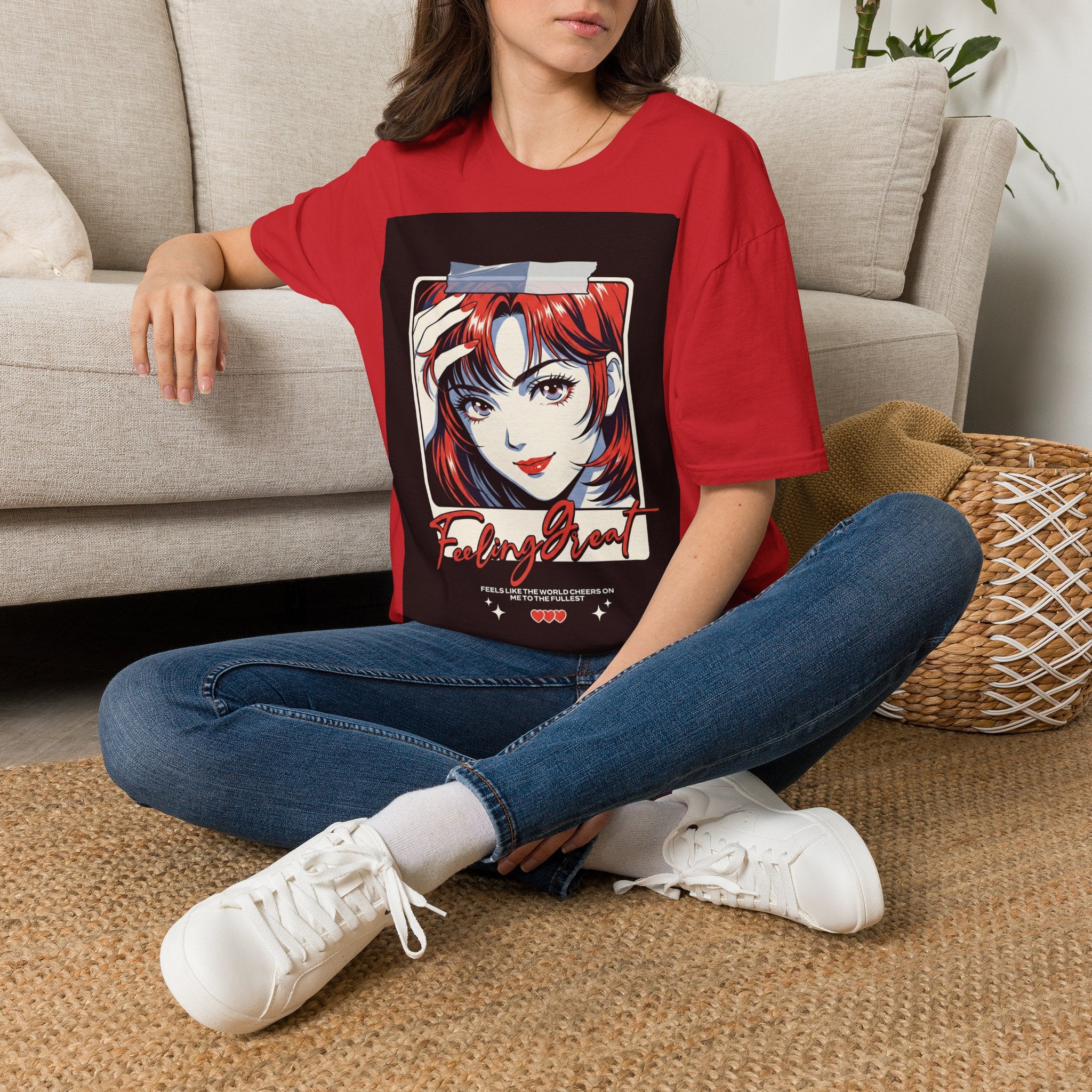 Anime Girl Portrait T-Shirt — Retro Redhead Illustration Tee Printify