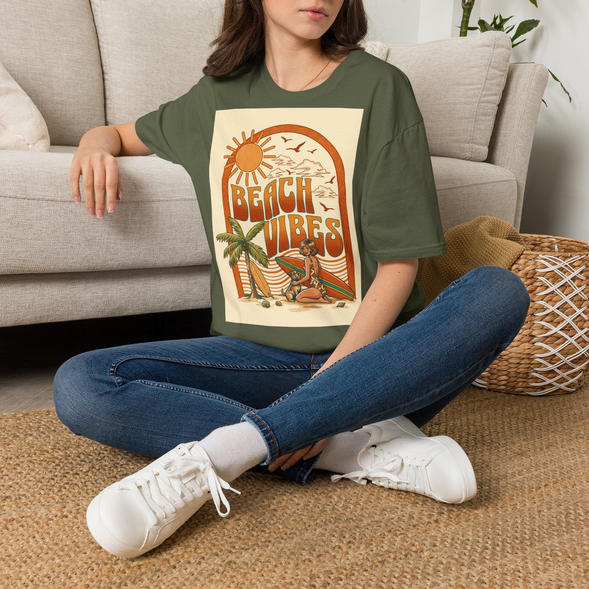 Beach Vibes T-Shirt — Retro Sun & Palm Graphic Tee Printify