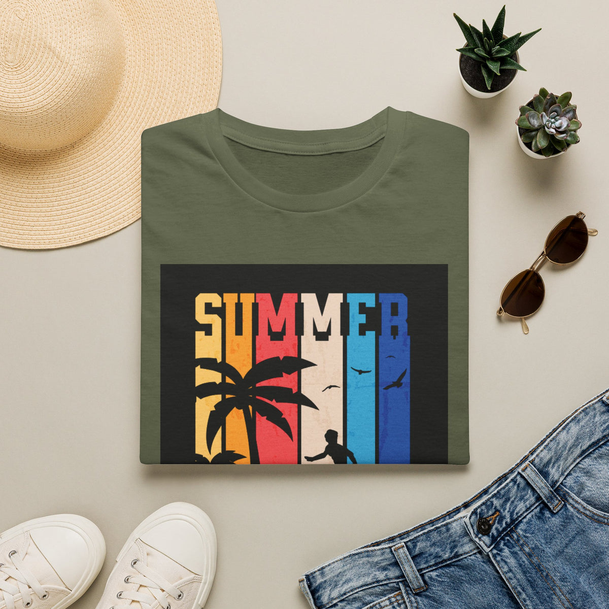 Summer Vibes T-Shirt — Retro Palm Tree Surf Graphic Printify