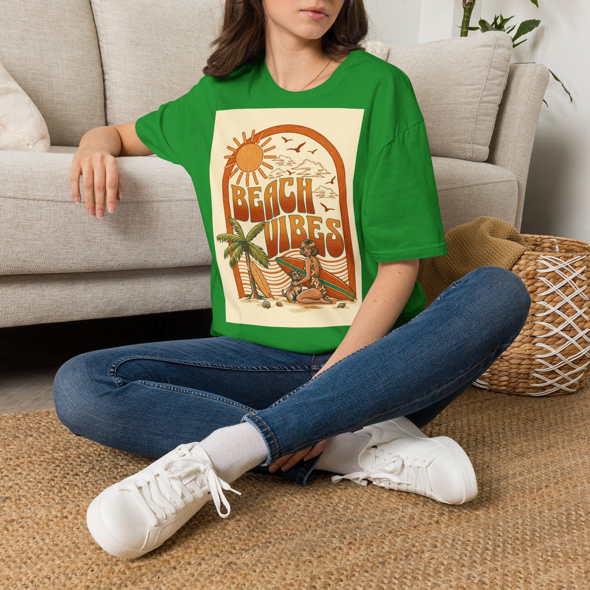 Beach Vibes T-Shirt — Retro Sun & Palm Graphic Tee Printify