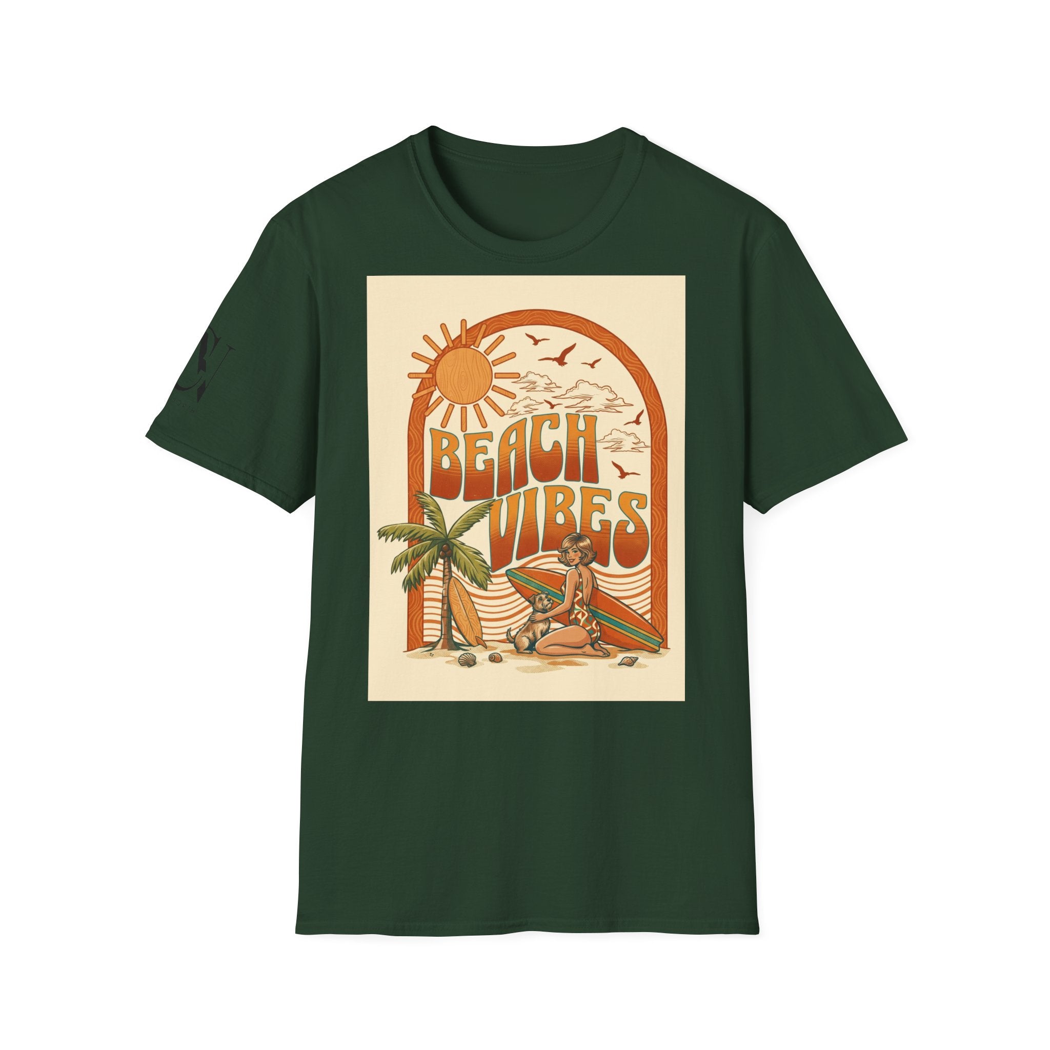 Beach Vibes T-Shirt — Retro Sun & Palm Graphic Tee Printify
