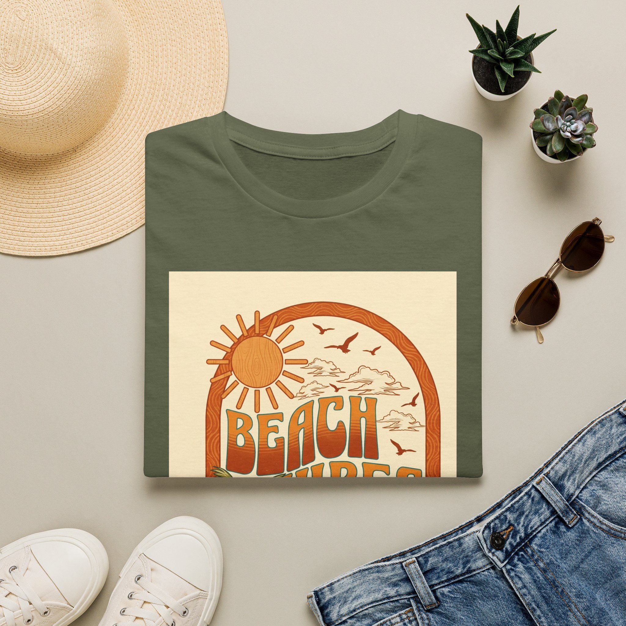 Beach Vibes T-Shirt — Retro Sun & Palm Graphic Tee Printify