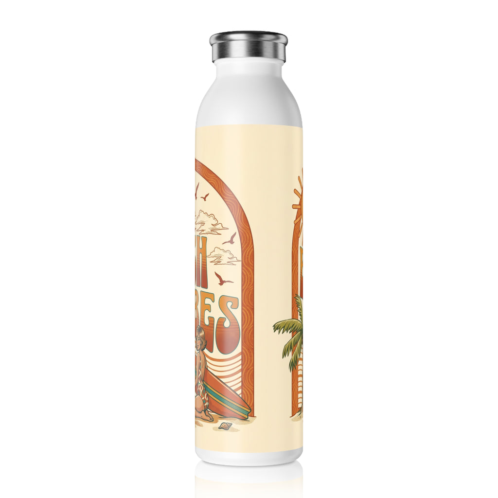 Slim Water Bottle – Retro "Beach Vibes" Surfing Sunset Stainless Bottle Printify