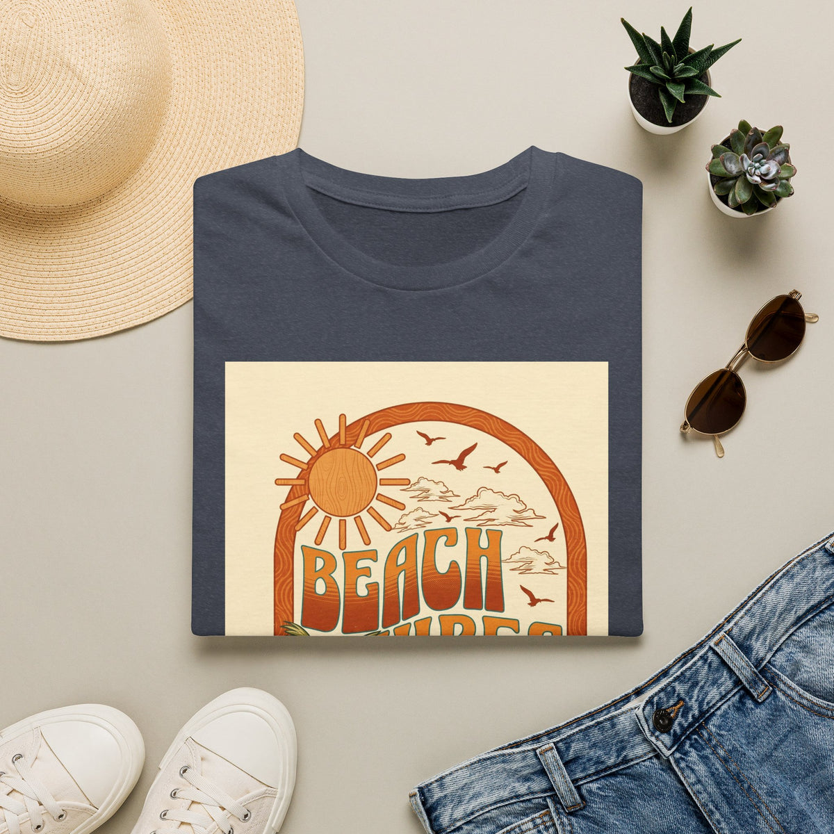 Beach Vibes T-Shirt — Retro Sun & Palm Graphic Tee Printify
