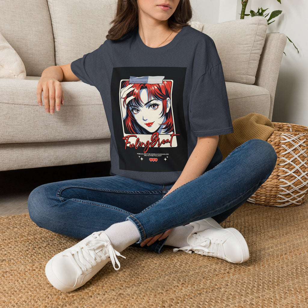 Anime Girl Portrait T-Shirt — Retro Redhead Illustration Tee Printify