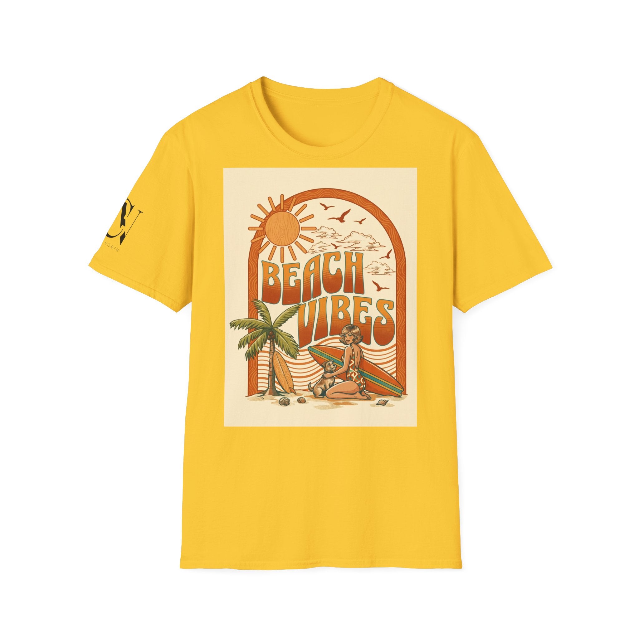 Beach Vibes T-Shirt — Retro Sun & Palm Graphic Tee Printify