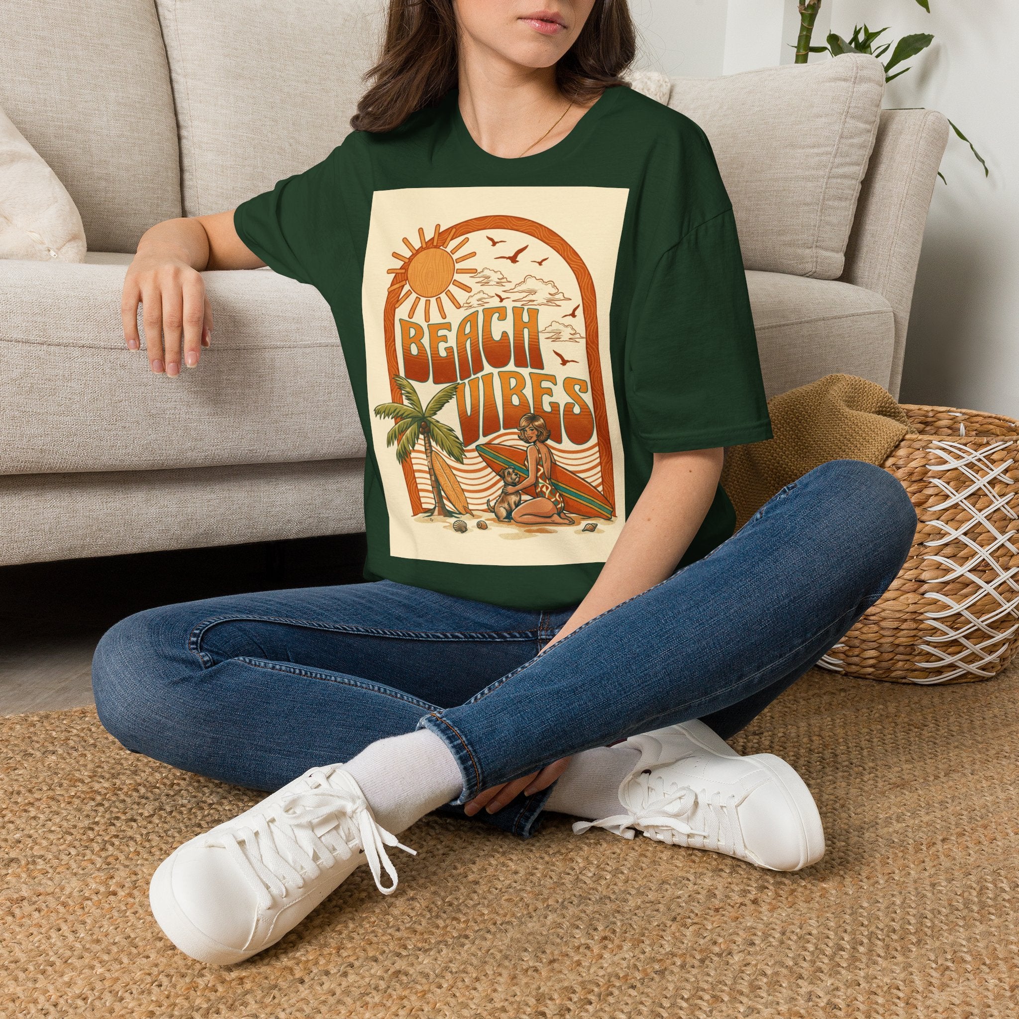 Beach Vibes T-Shirt — Retro Sun & Palm Graphic Tee Printify