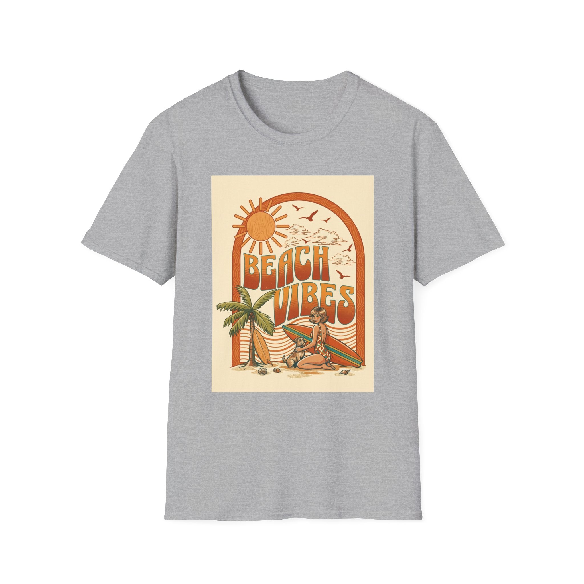 Beach Vibes T-Shirt — Retro Sun & Palm Graphic Tee Printify