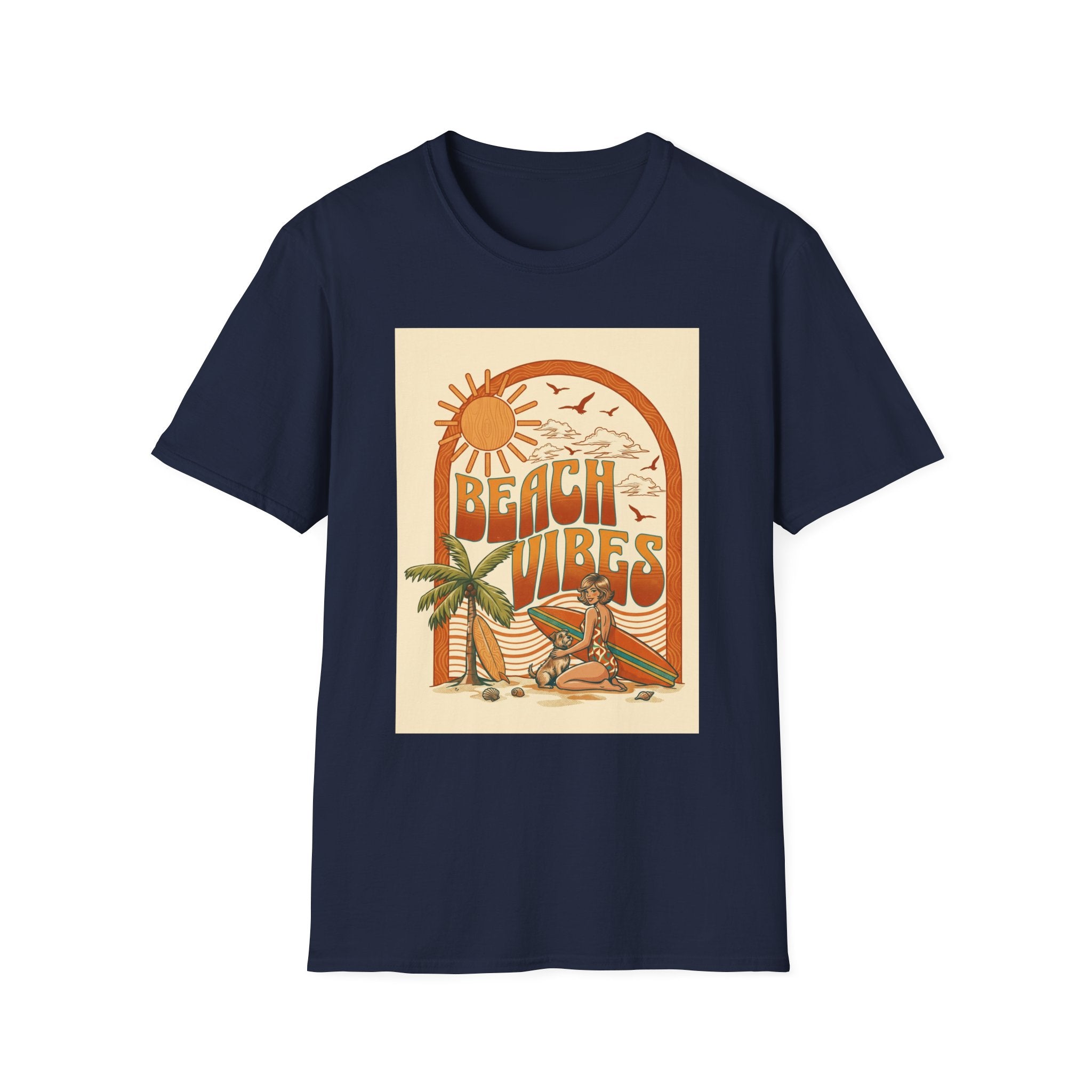 Beach Vibes T-Shirt — Retro Sun & Palm Graphic Tee Printify
