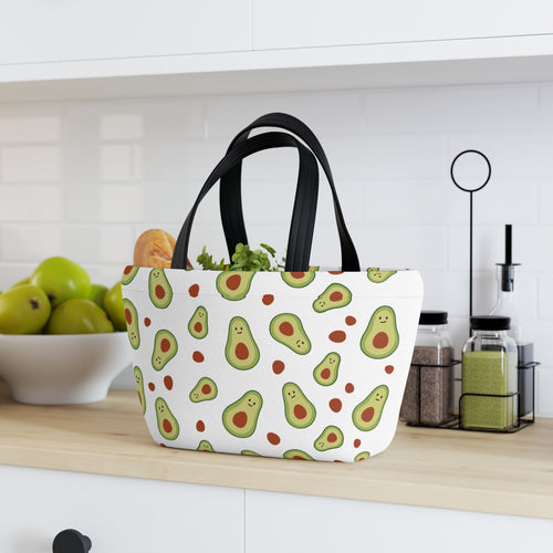 Cute Avocado Pattern Office Lunch Bag – Insulated Reusable Tote with Smiling Avocado Design Printify
