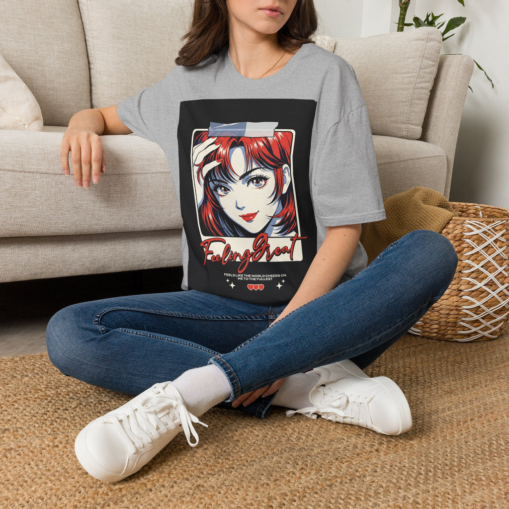 Anime Girl Portrait T-Shirt — Retro Redhead Illustration Tee Printify