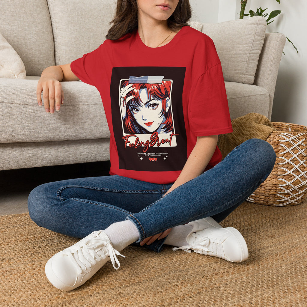 Anime Girl Portrait T-Shirt — Retro Redhead Illustration Tee Printify