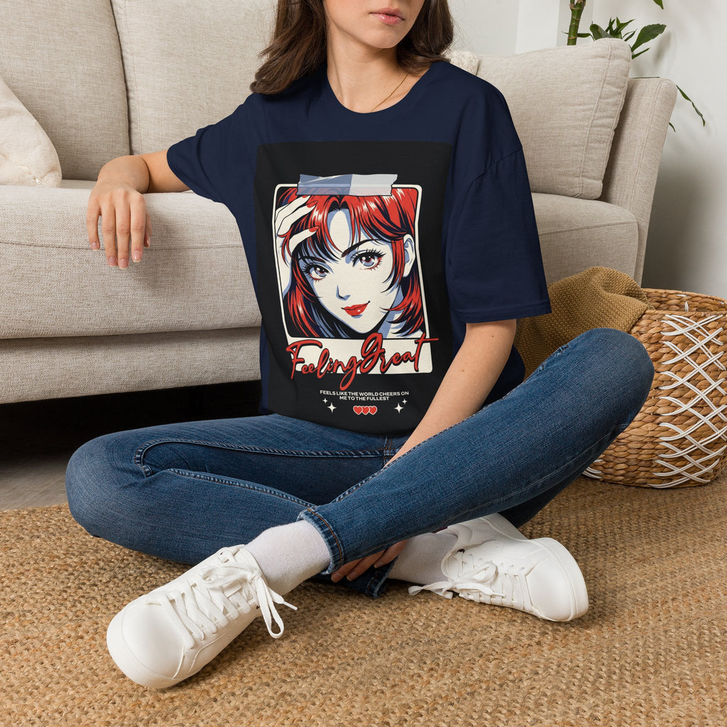 Anime Girl Portrait T-Shirt — Retro Redhead Illustration Tee Printify