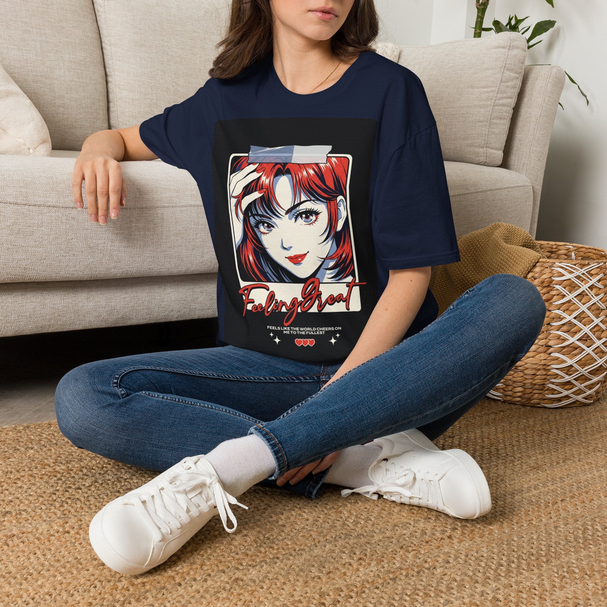 Anime Girl Portrait T-Shirt — Retro Redhead Illustration Tee Printify