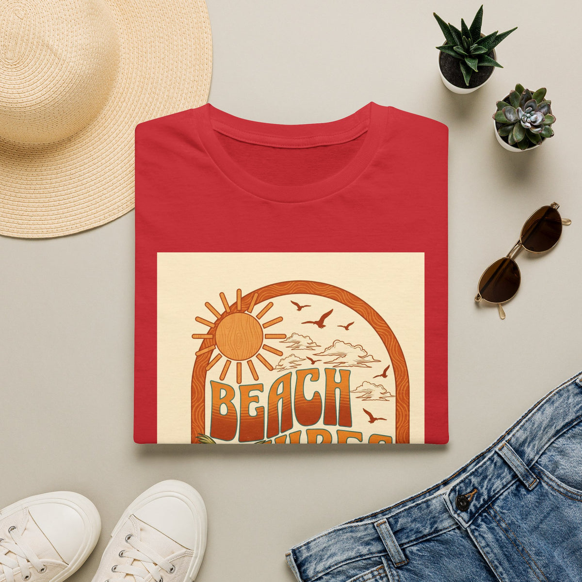 Beach Vibes T-Shirt — Retro Sun & Palm Graphic Tee Printify