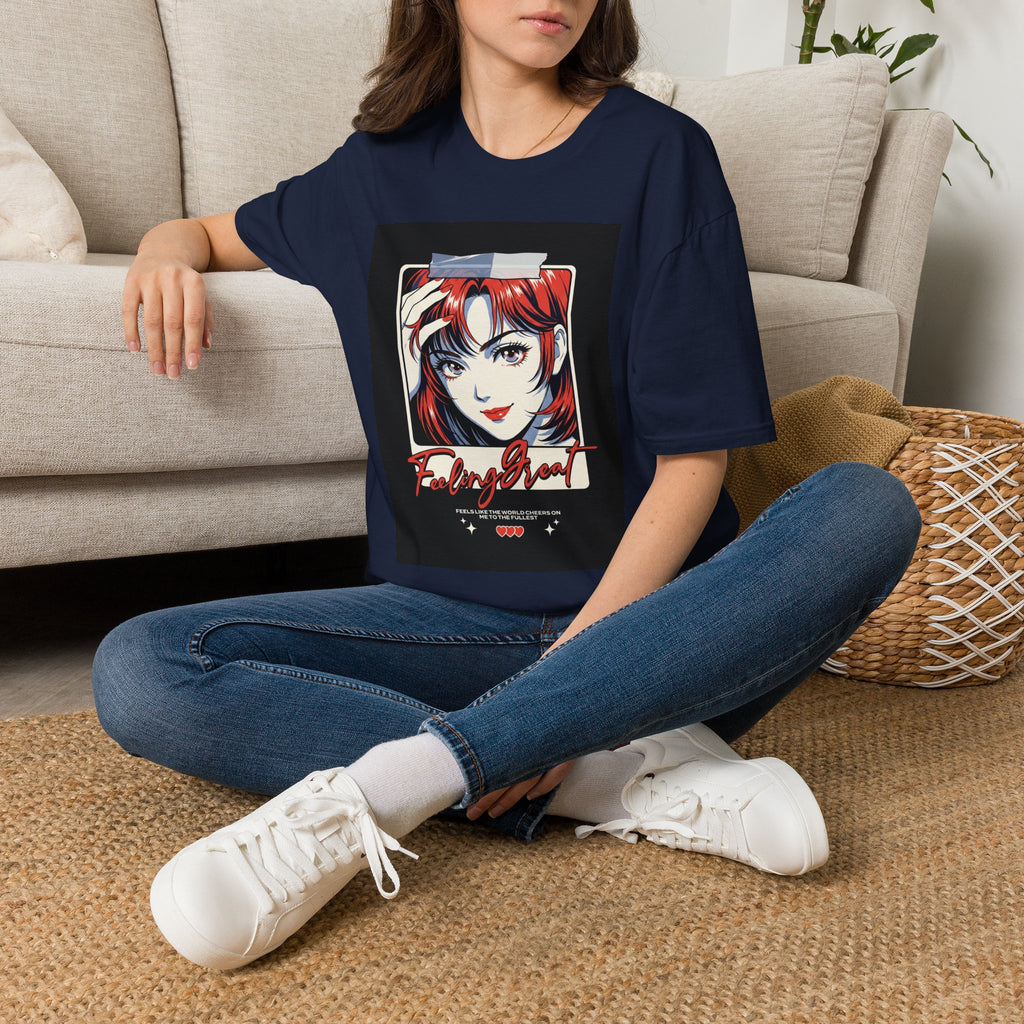 Anime Girl Portrait T-Shirt — Retro Redhead Illustration Tee Printify