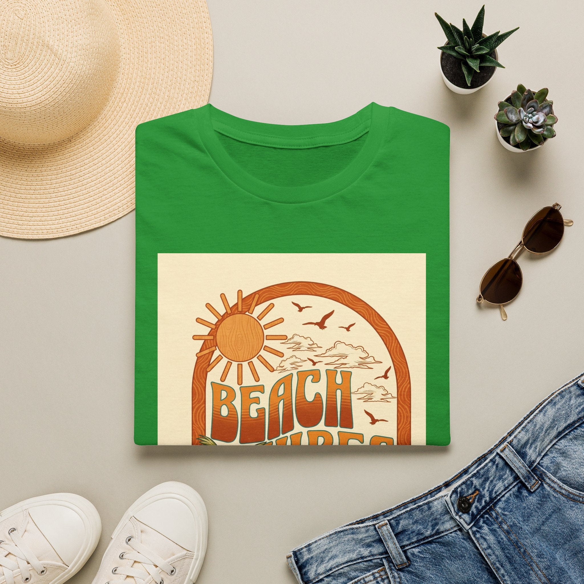 Beach Vibes T-Shirt — Retro Sun & Palm Graphic Tee Printify