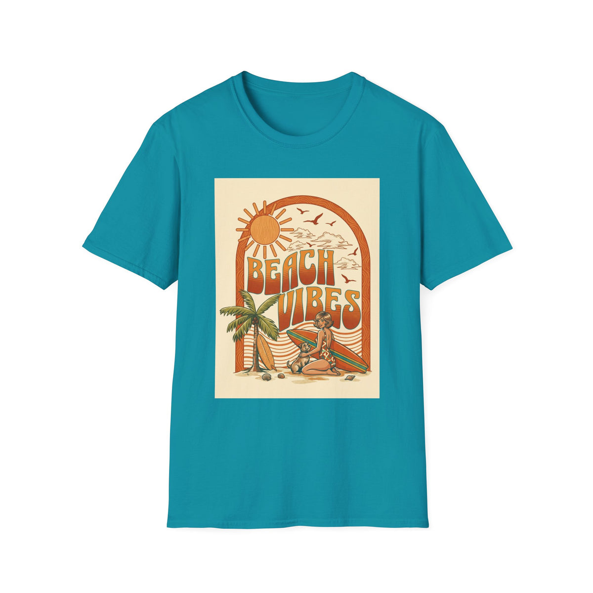 Beach Vibes T-Shirt — Retro Sun & Palm Graphic Tee Printify