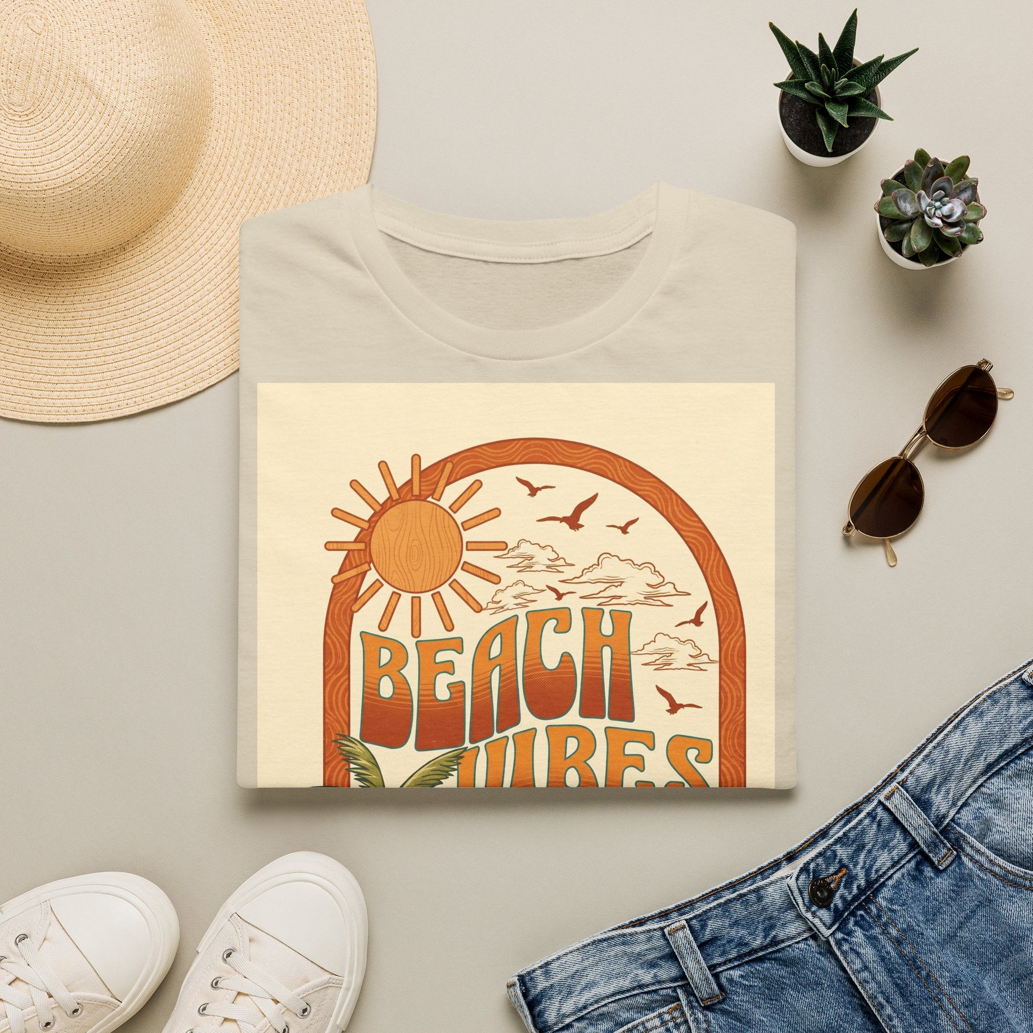 Beach Vibes T-Shirt — Retro Sun & Palm Graphic Tee Printify