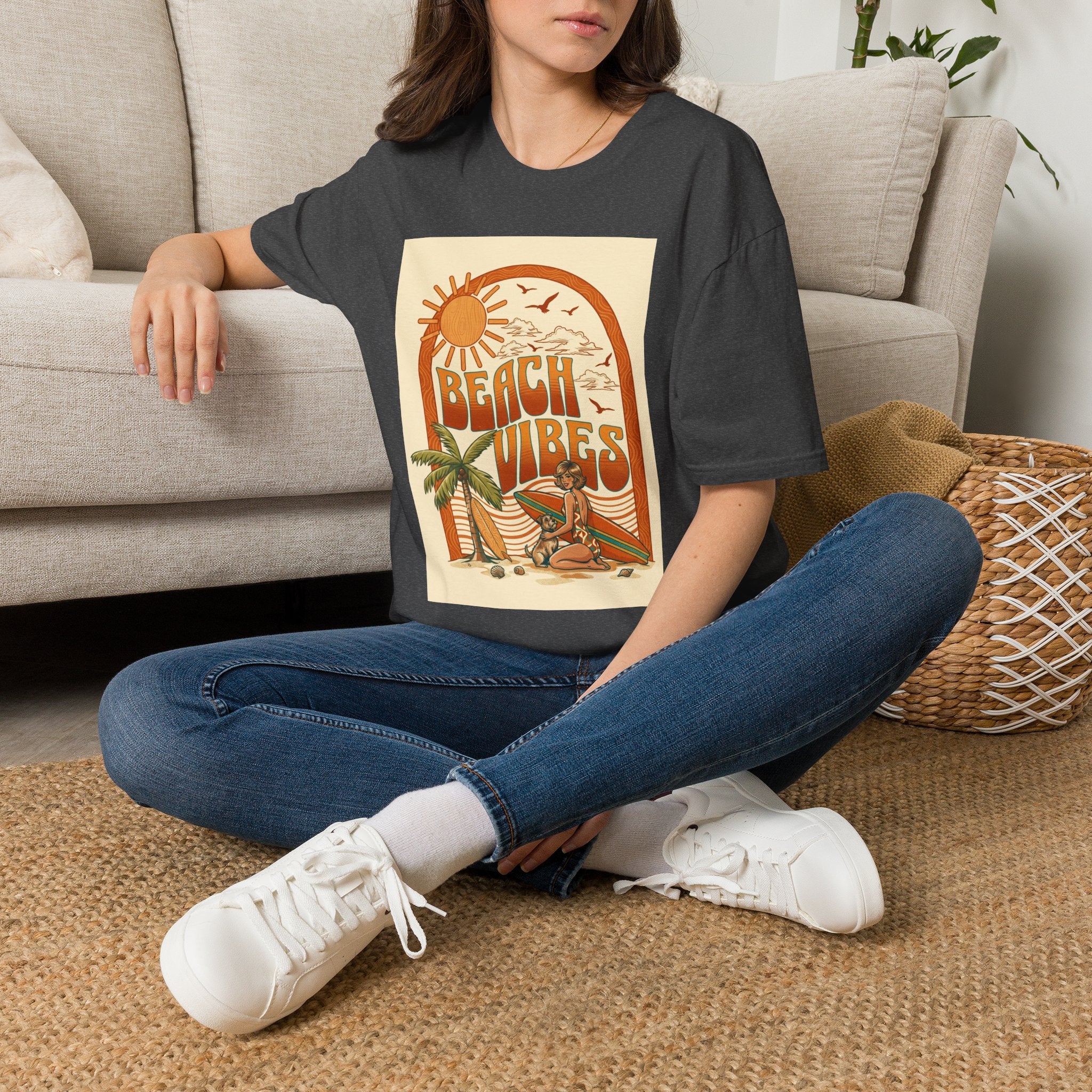 Beach Vibes T-Shirt — Retro Sun & Palm Graphic Tee Printify