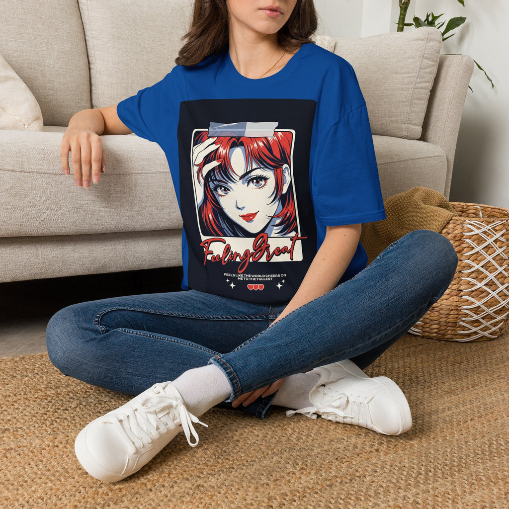Anime Girl Portrait T-Shirt — Retro Redhead Illustration Tee Printify