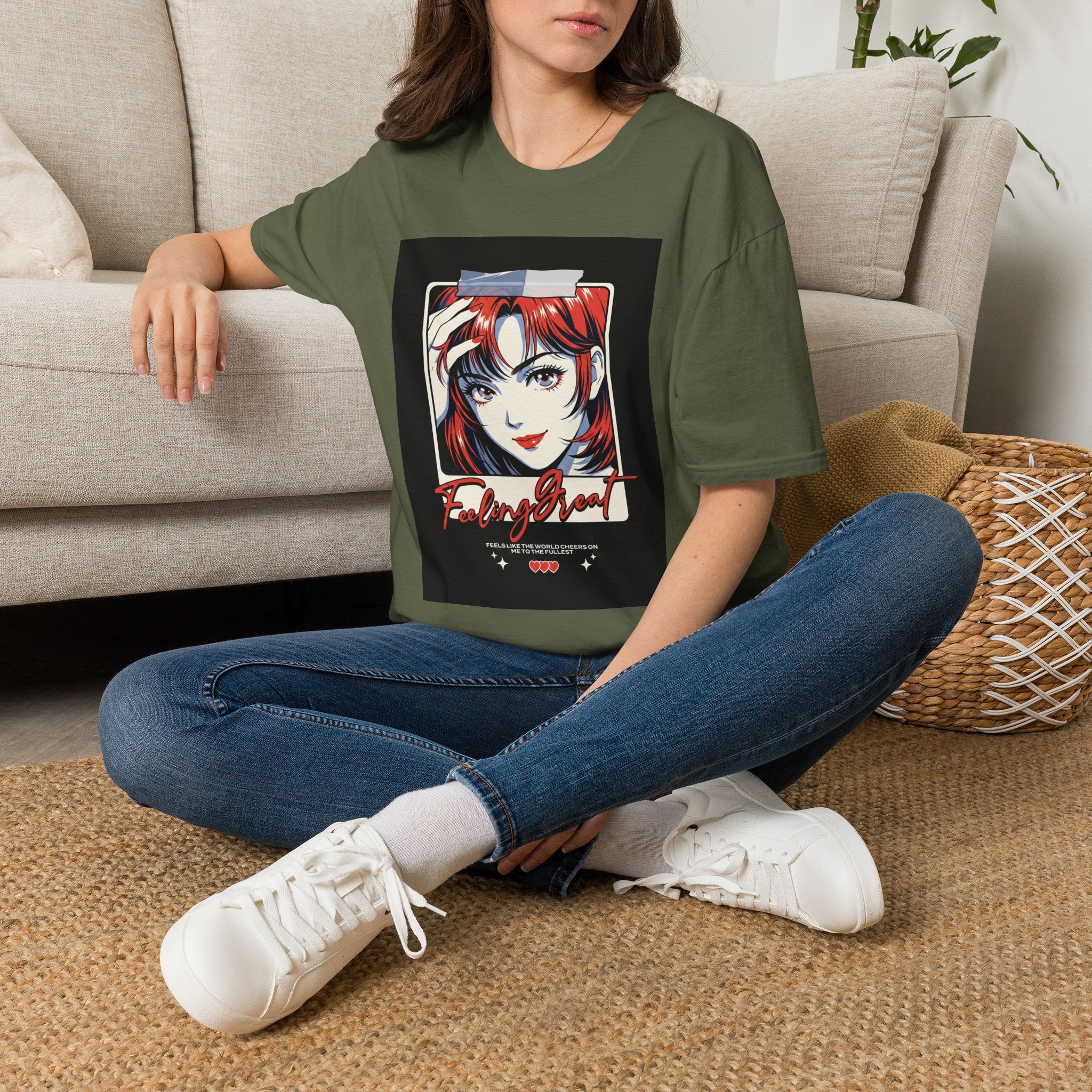 Anime Girl Portrait T-Shirt — Retro Redhead Illustration Tee Printify