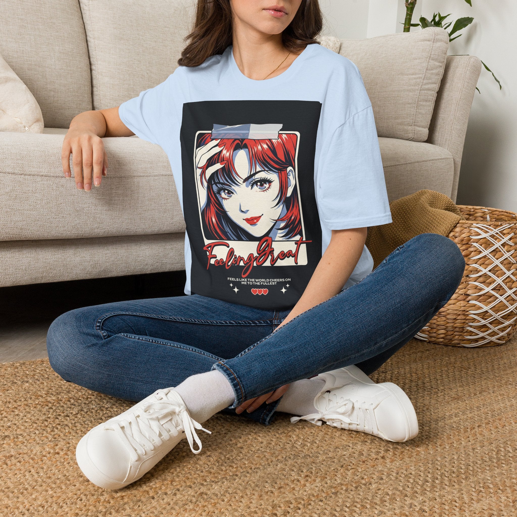 Anime Girl Portrait T-Shirt — Retro Redhead Illustration Tee Printify