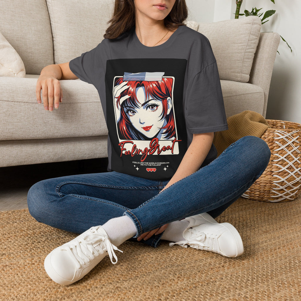 Anime Girl Portrait T-Shirt — Retro Redhead Illustration Tee Printify