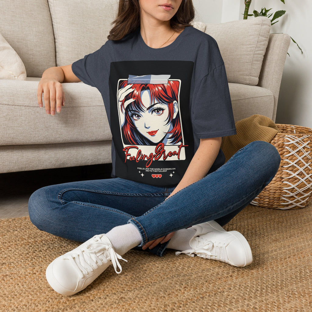 Anime Girl Portrait T-Shirt — Retro Redhead Illustration Tee Printify