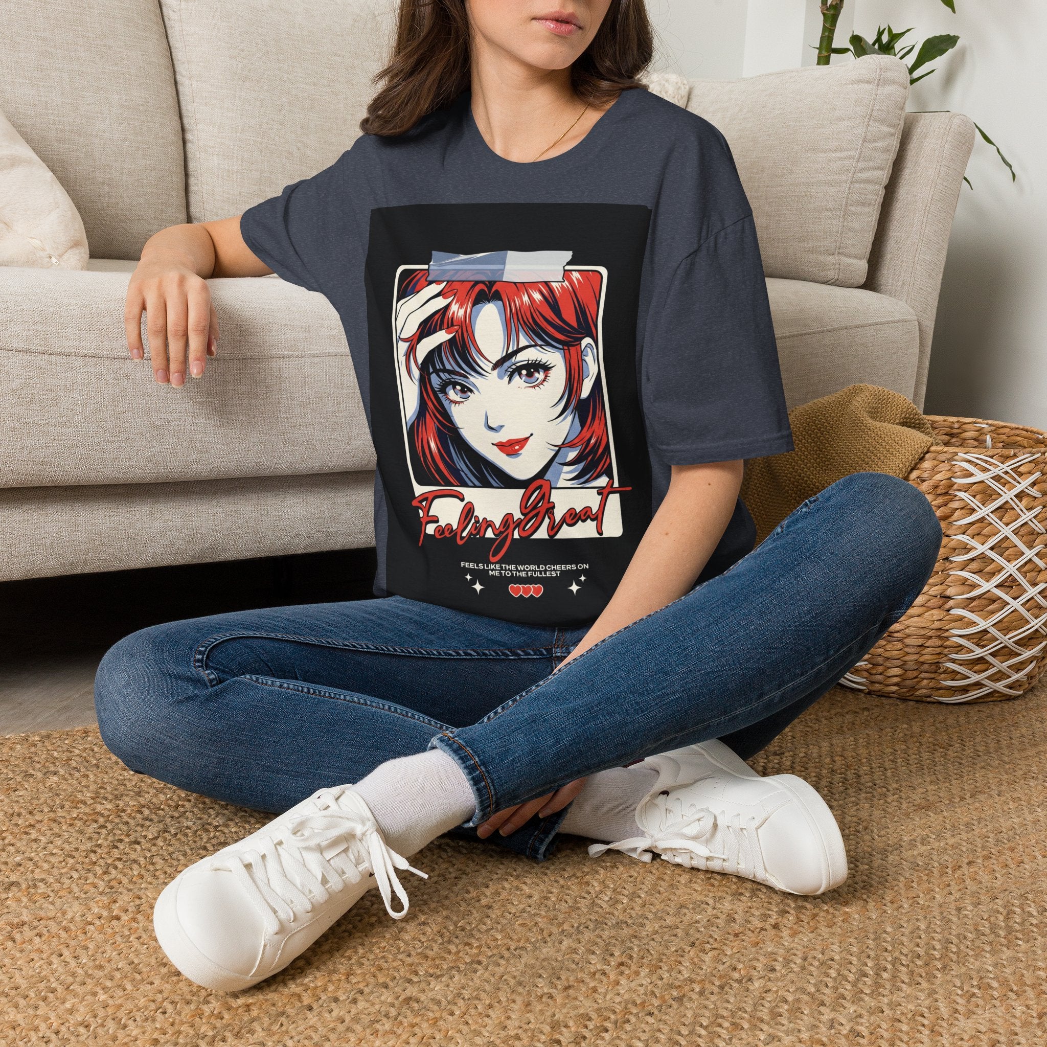 Anime Girl Portrait T-Shirt — Retro Redhead Illustration Tee Printify
