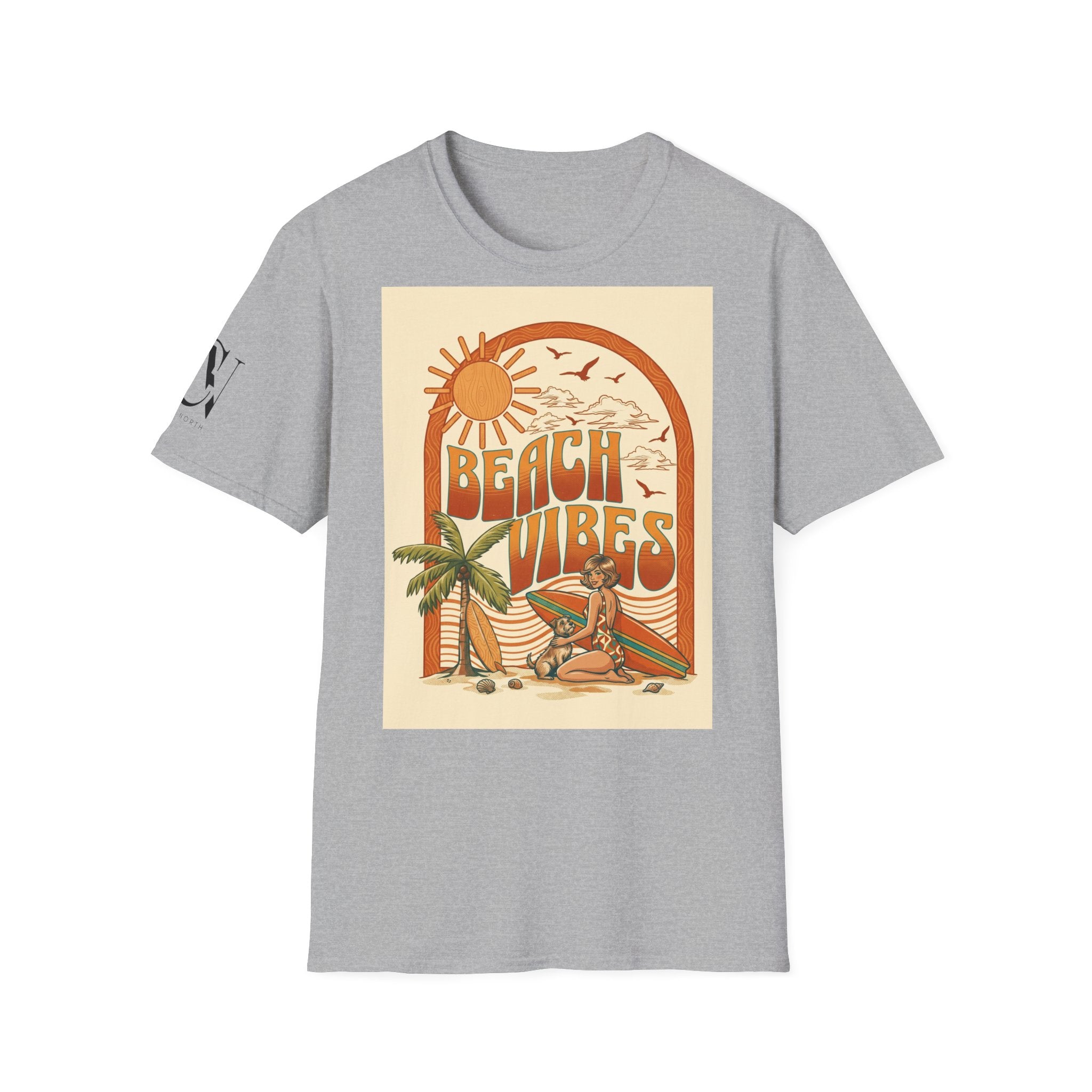 Beach Vibes T-Shirt — Retro Sun & Palm Graphic Tee Printify