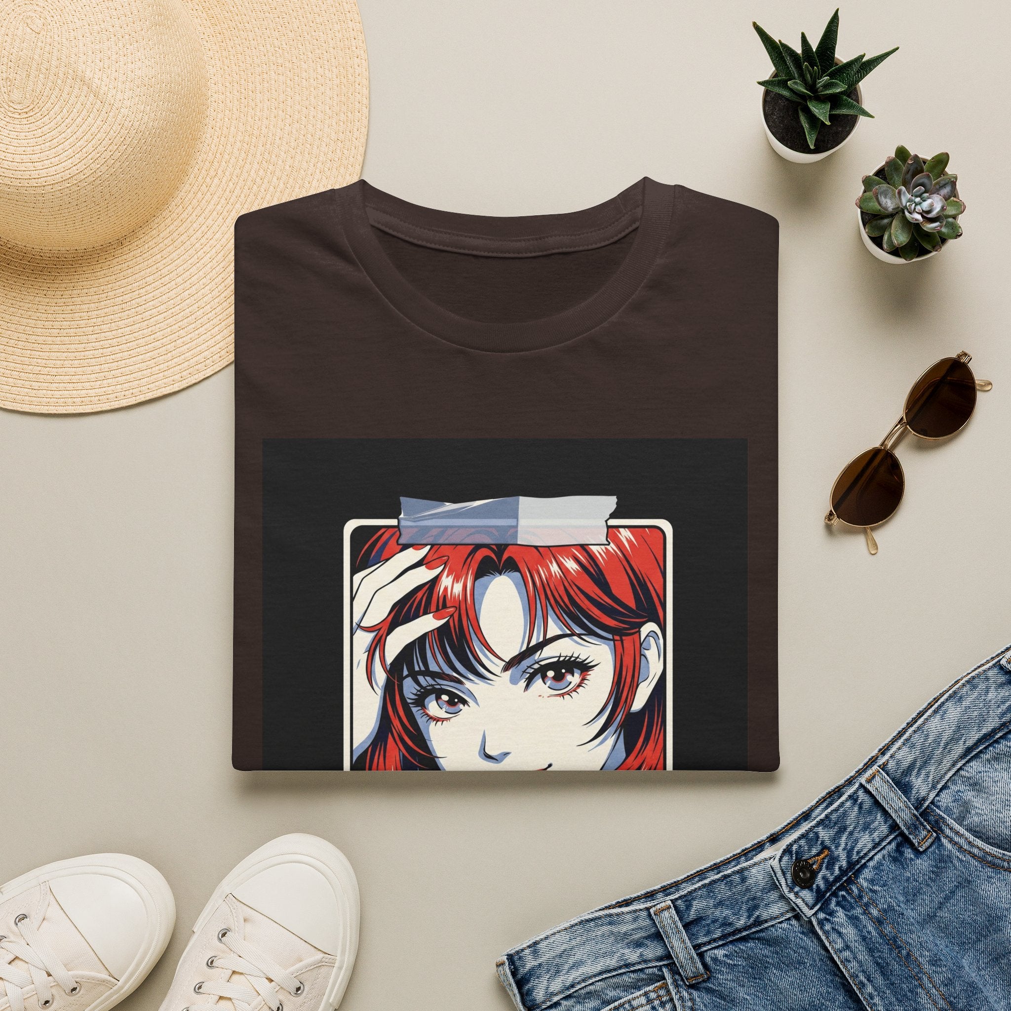 Anime Girl Portrait T-Shirt — Retro Redhead Illustration Tee Printify