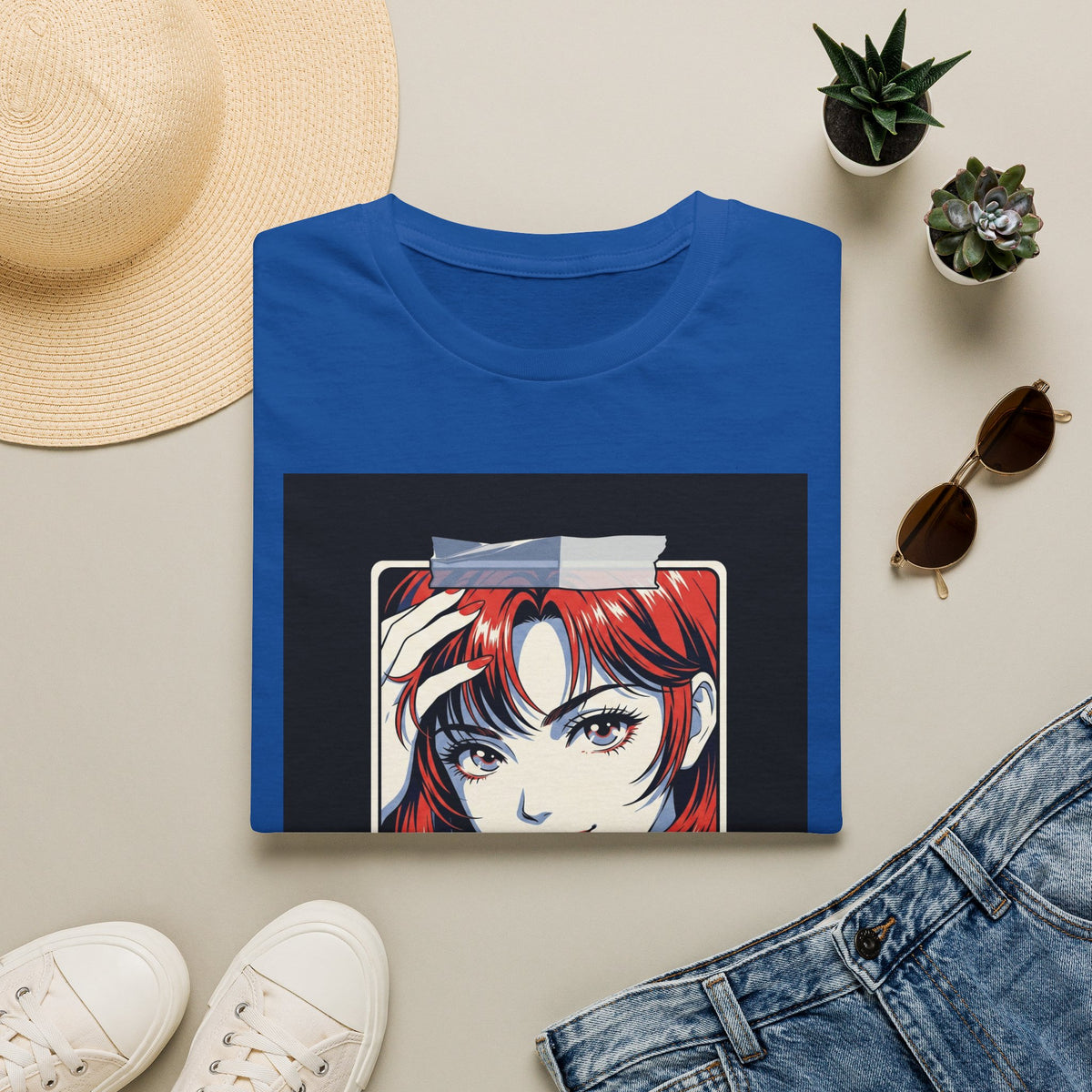 Anime Girl Portrait T-Shirt — Retro Redhead Illustration Tee Printify