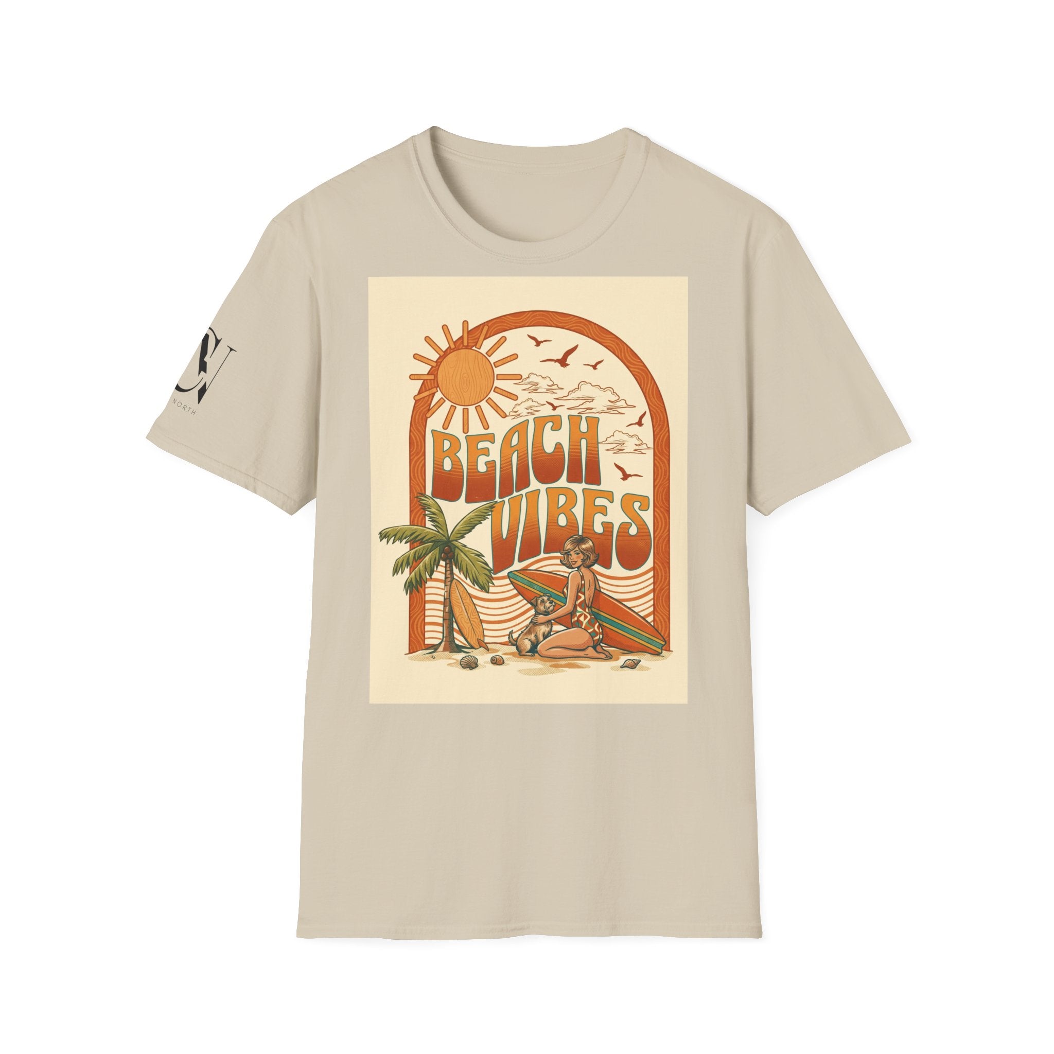 Beach Vibes T-Shirt — Retro Sun & Palm Graphic Tee Printify