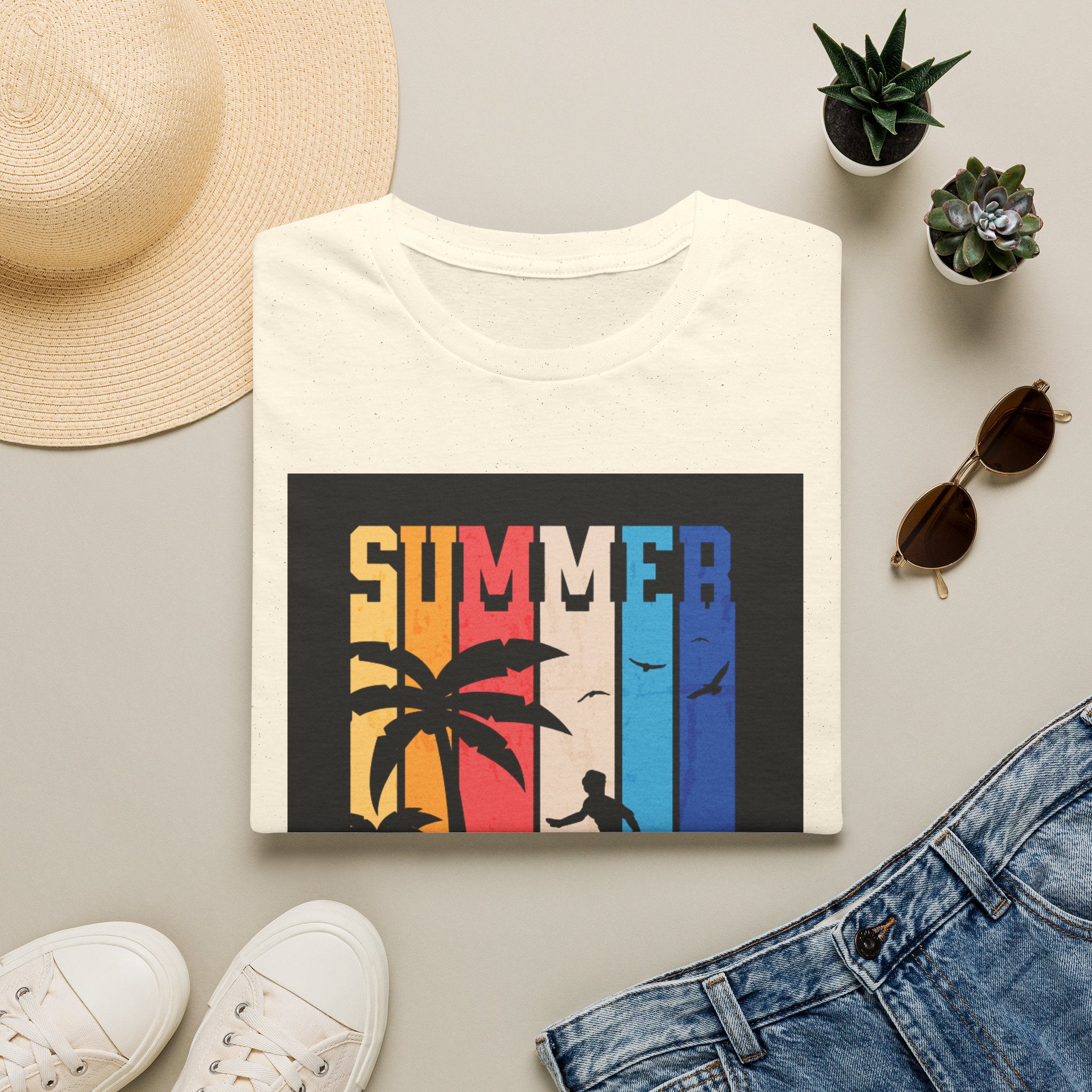 Summer Vibes T-Shirt — Retro Palm Tree Surf Graphic Printify