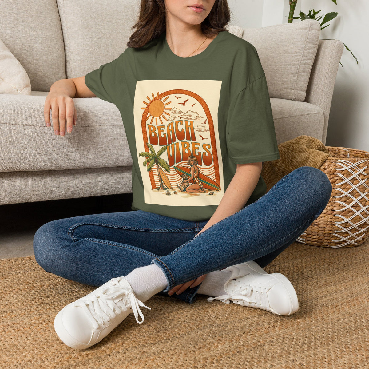 Beach Vibes T-Shirt — Retro Sun & Palm Graphic Tee Printify