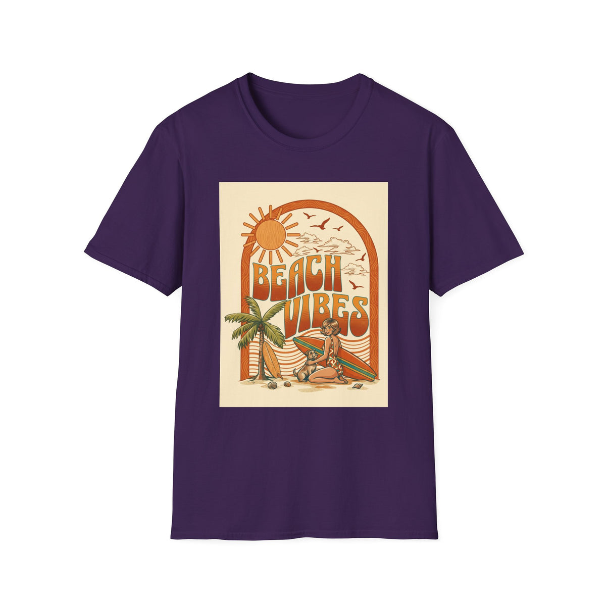 Beach Vibes T-Shirt — Retro Sun & Palm Graphic Tee Printify