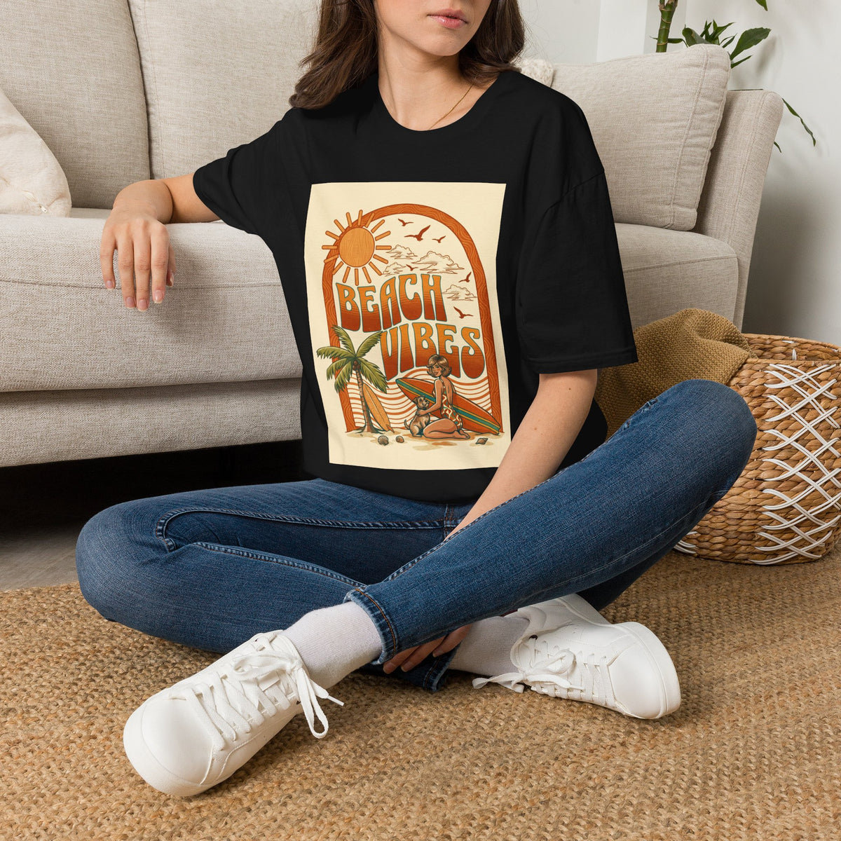 Beach Vibes T-Shirt — Retro Sun & Palm Graphic Tee Printify