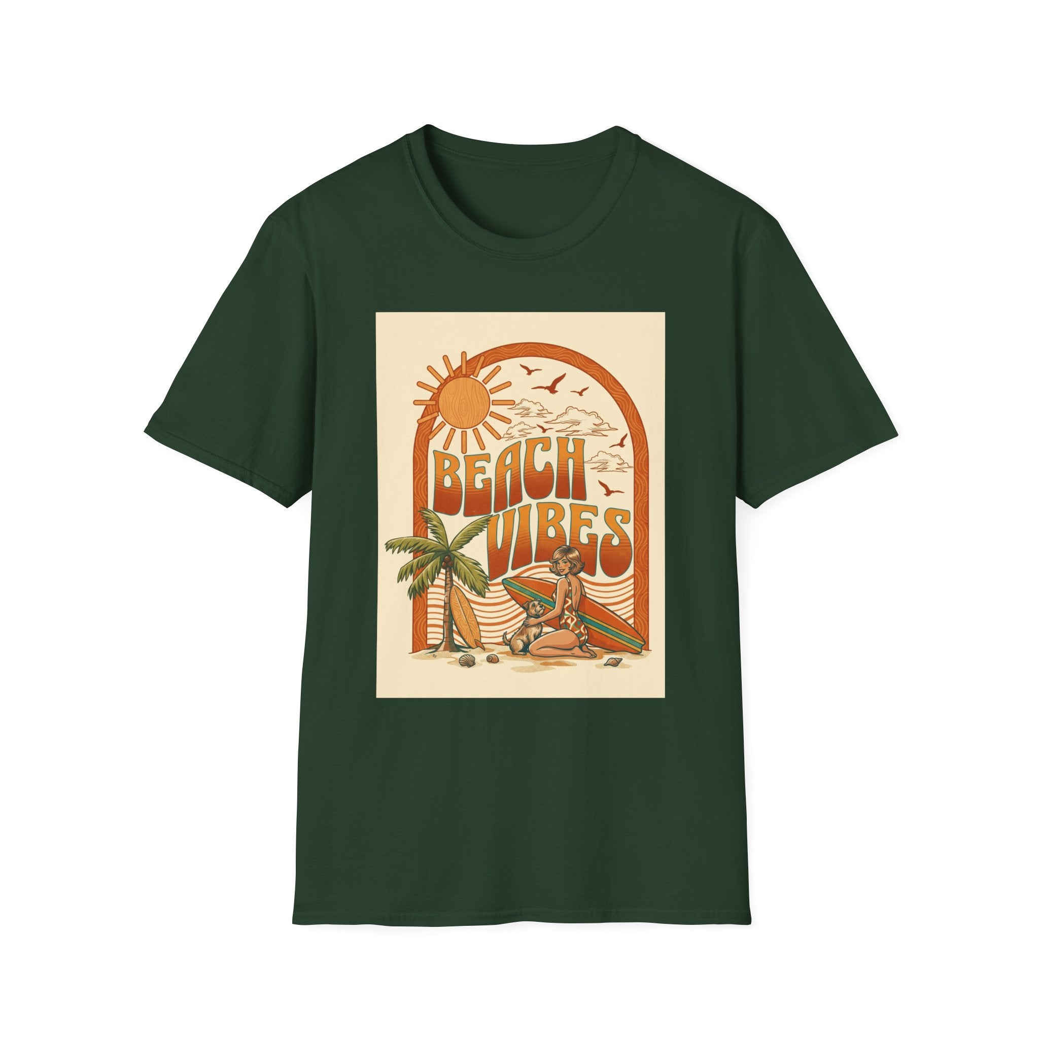 Beach Vibes T-Shirt — Retro Sun & Palm Graphic Tee Printify