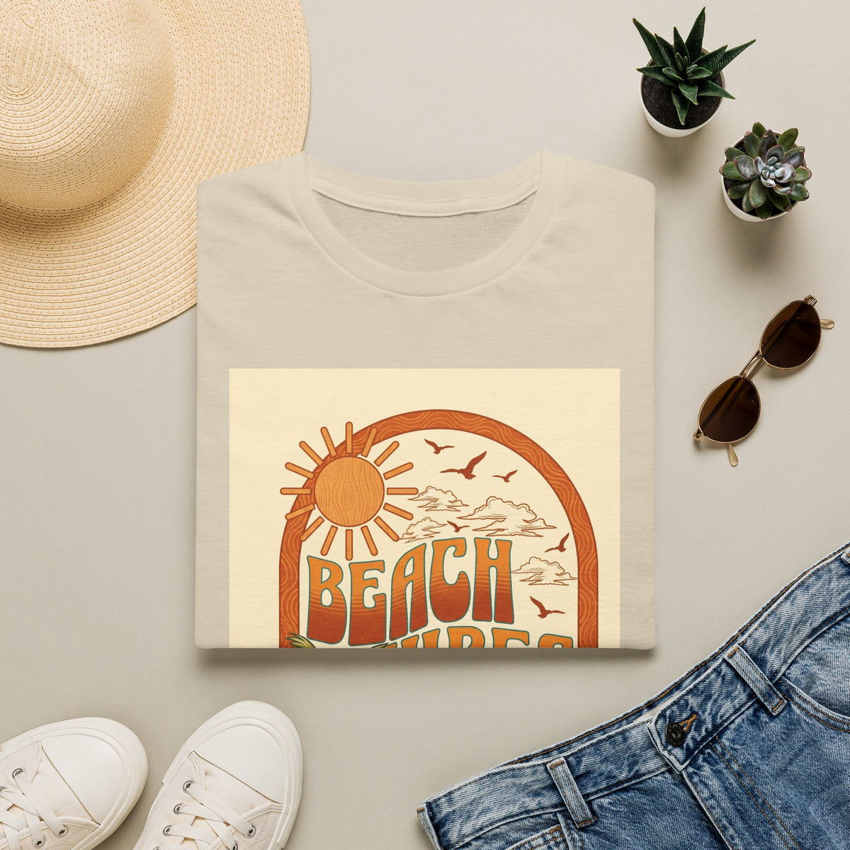 Beach Vibes T-Shirt — Retro Sun & Palm Graphic Tee Printify