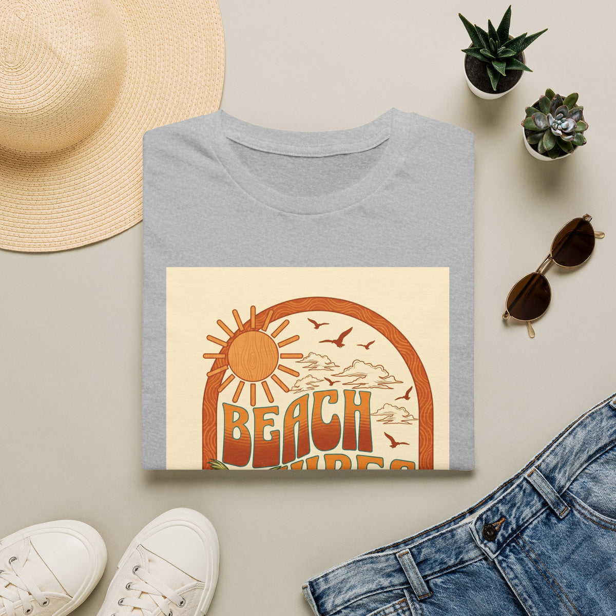 Beach Vibes T-Shirt — Retro Sun & Palm Graphic Tee Printify