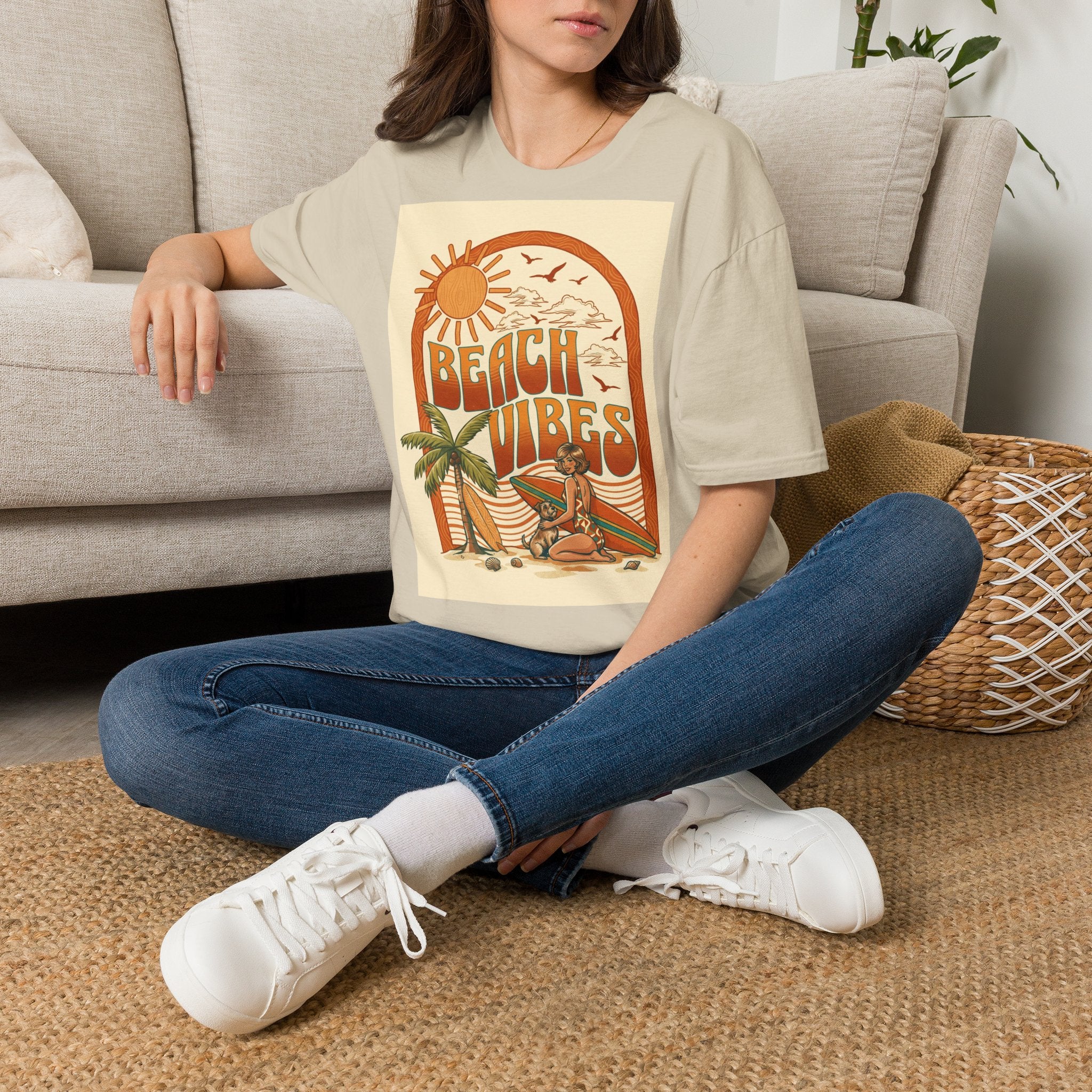 Beach Vibes T-Shirt — Retro Sun & Palm Graphic Tee Printify