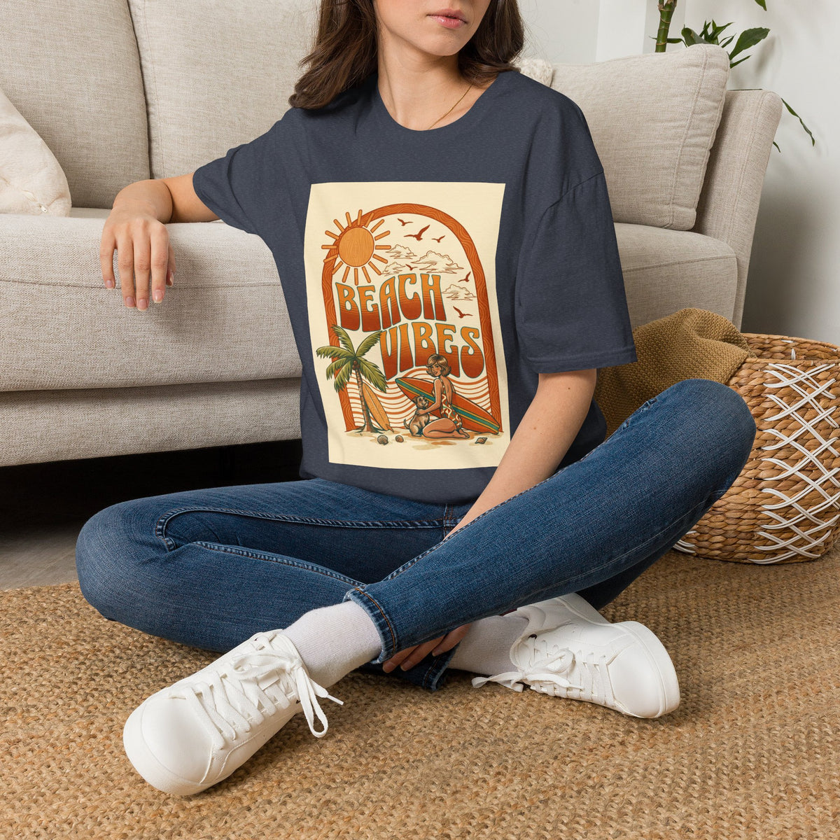 Beach Vibes T-Shirt — Retro Sun & Palm Graphic Tee Printify