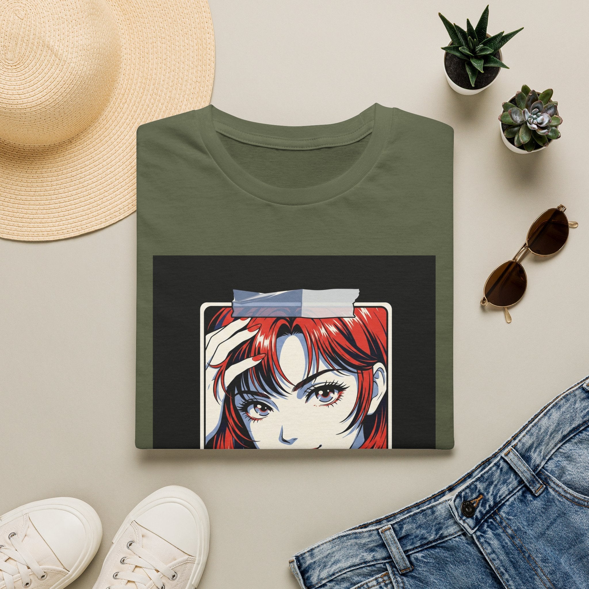 Anime Girl Portrait T-Shirt — Retro Redhead Illustration Tee Printify
