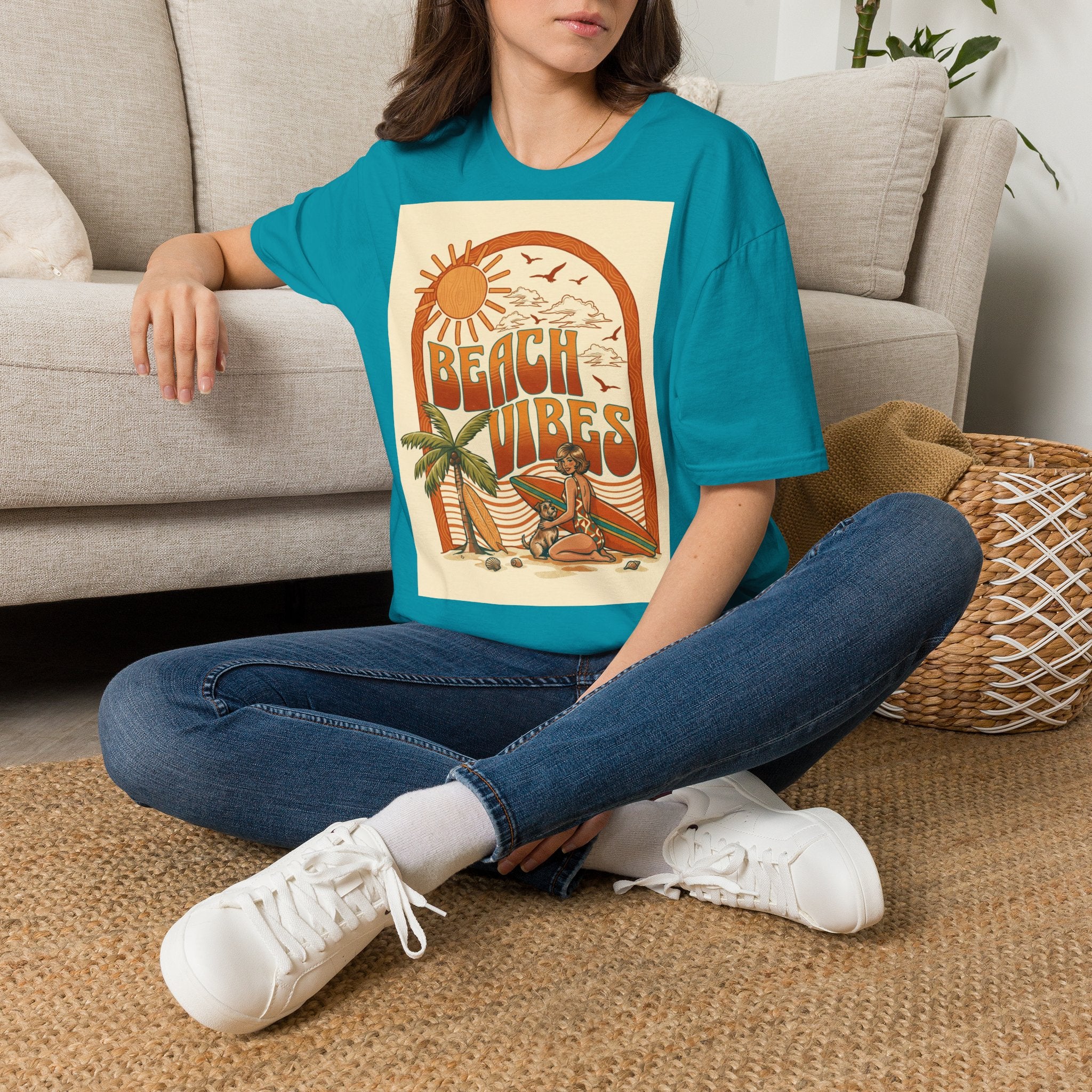Beach Vibes T-Shirt — Retro Sun & Palm Graphic Tee Printify