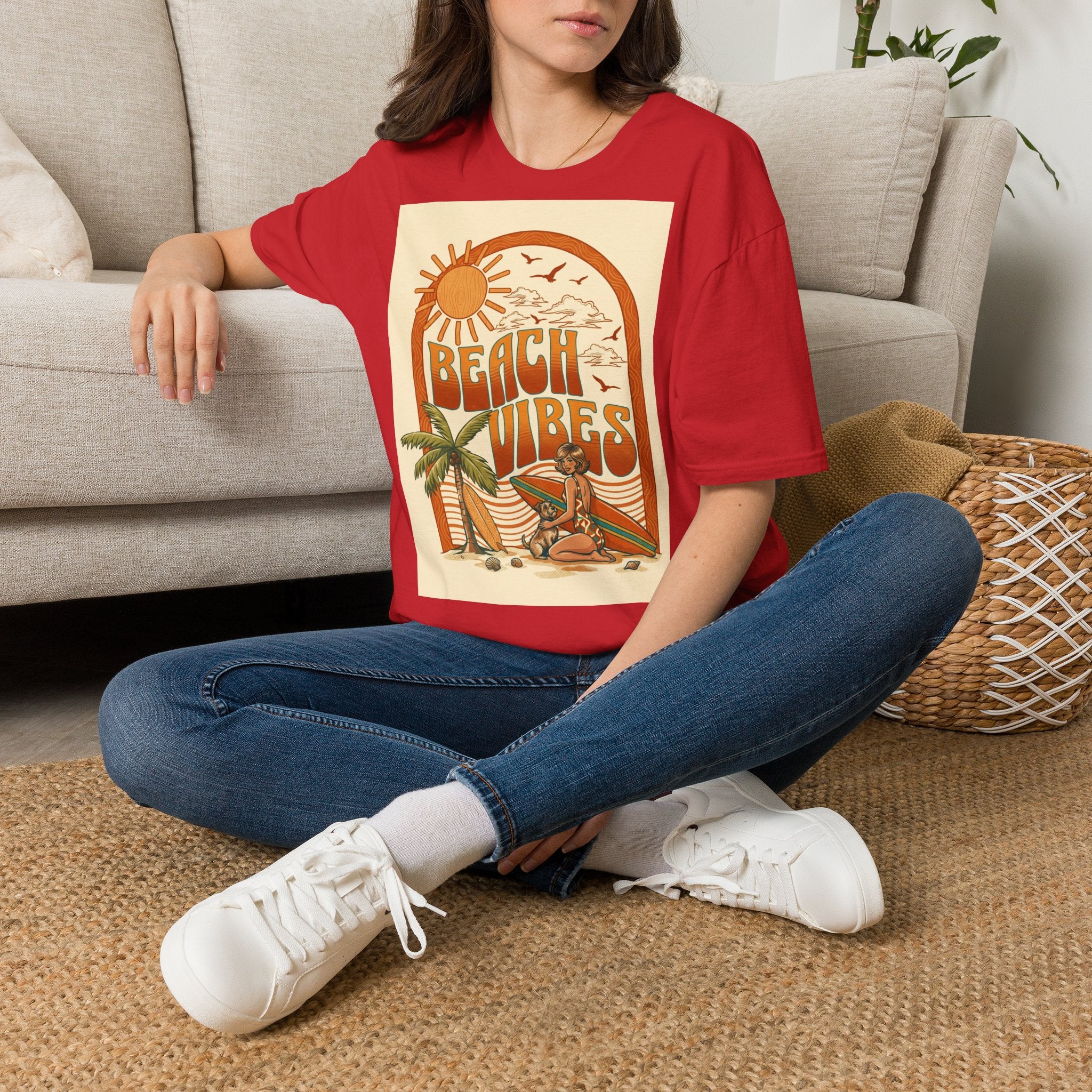Beach Vibes T-Shirt — Retro Sun & Palm Graphic Tee Printify