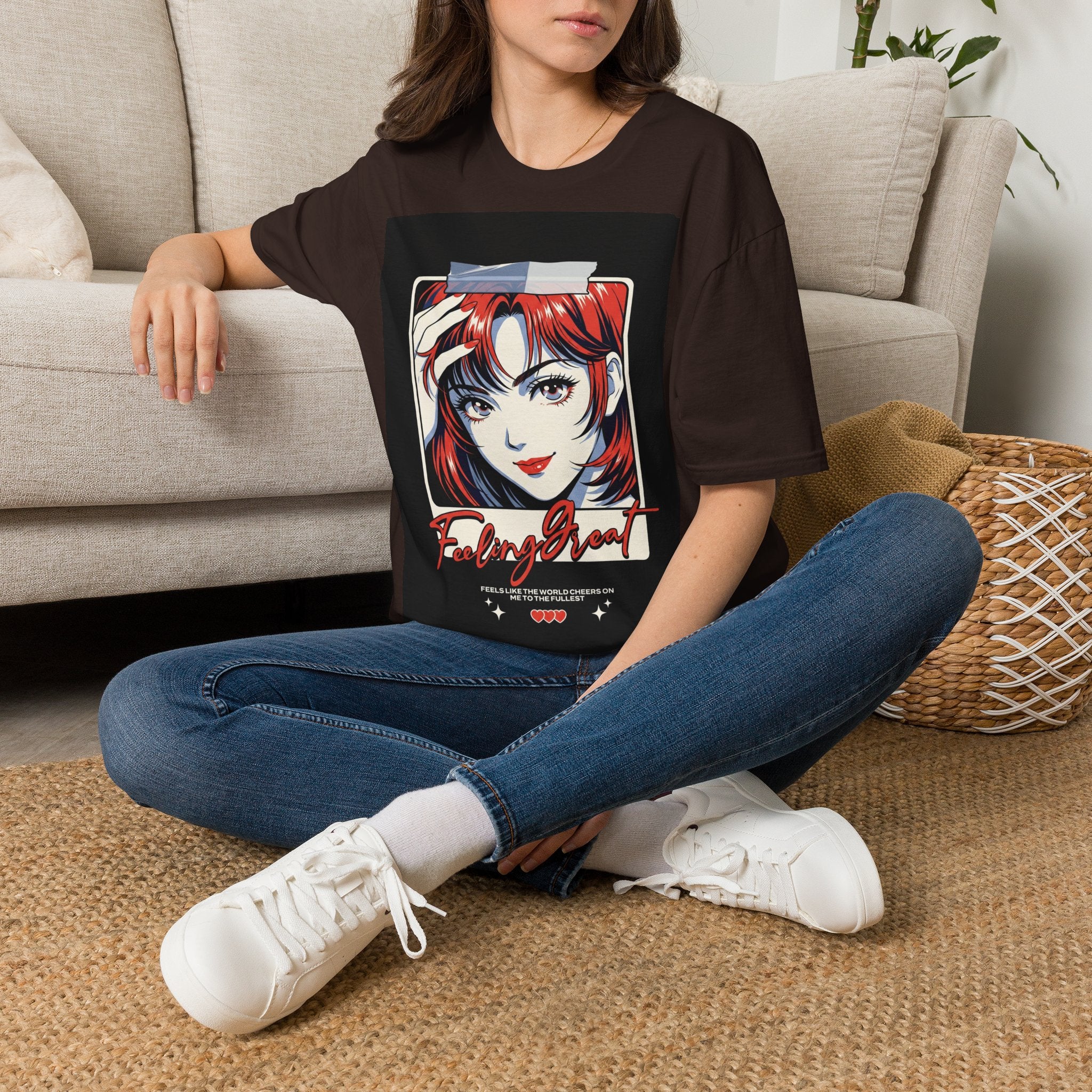 Anime Girl Portrait T-Shirt — Retro Redhead Illustration Tee Printify