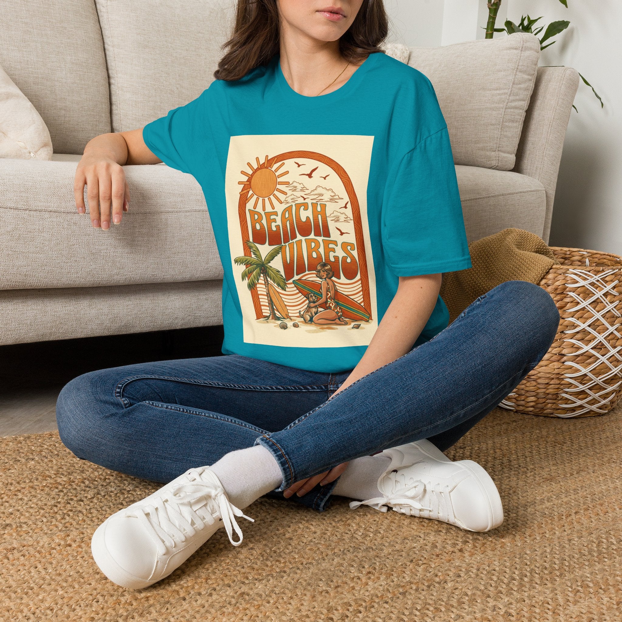 Beach Vibes T-Shirt — Retro Sun & Palm Graphic Tee Printify